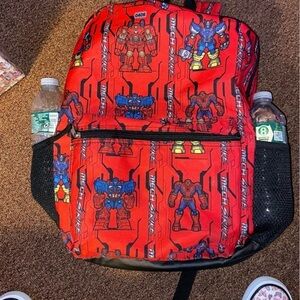 Avengers Transformers backpack has reflective straps, laptop pouch and room.